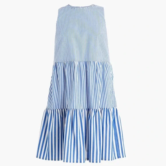 J Crew Factory Striped sleeveless tiered mini dress in cotton poplin size 6 - Picture 1 of 12